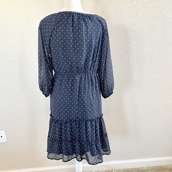 Mikarose Women's Small Navy Blue Polka Dot Floral Sun Dress Puffy Sleeves - Picture 7 of 13